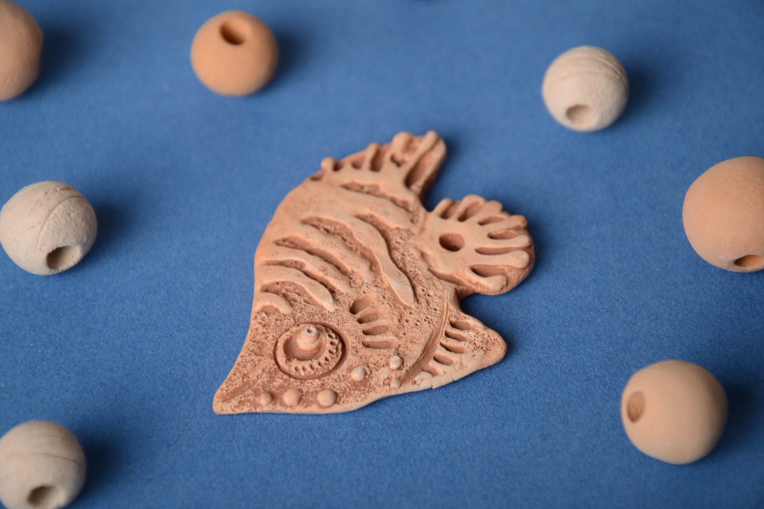 Unusual handmade designer clay blank pendant in marine style DIY photo 1