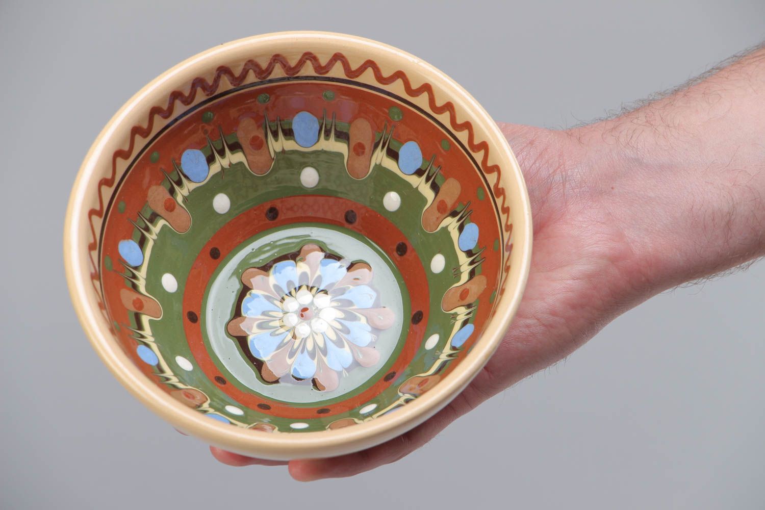 Beautiful colorful small handmade painted ceramic bowl 400 ml photo 5