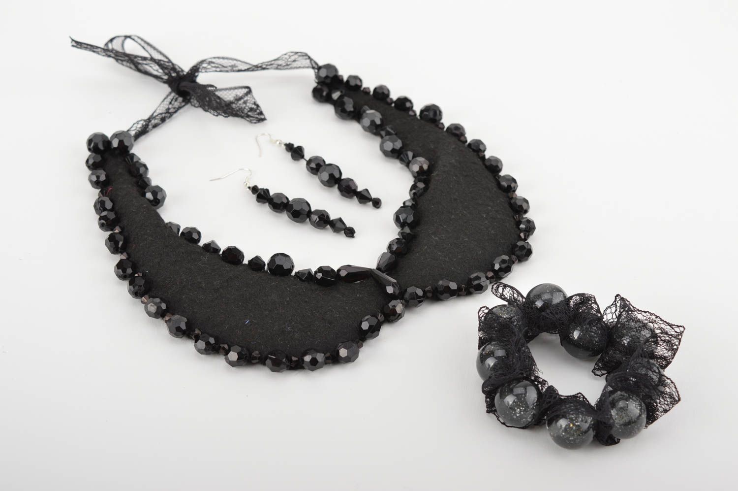 Handgemachter Damen Kragen Designer Ohrringe Schmuck Armband schwarz mit Perlen foto 1