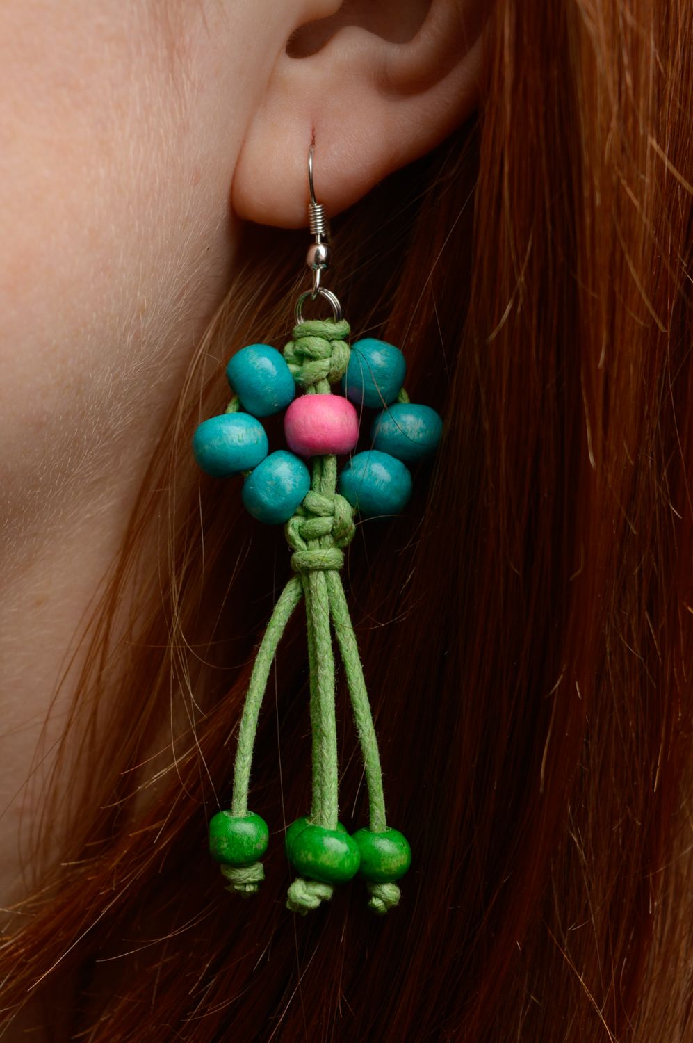 Macrame woven earrings with beads photo 3