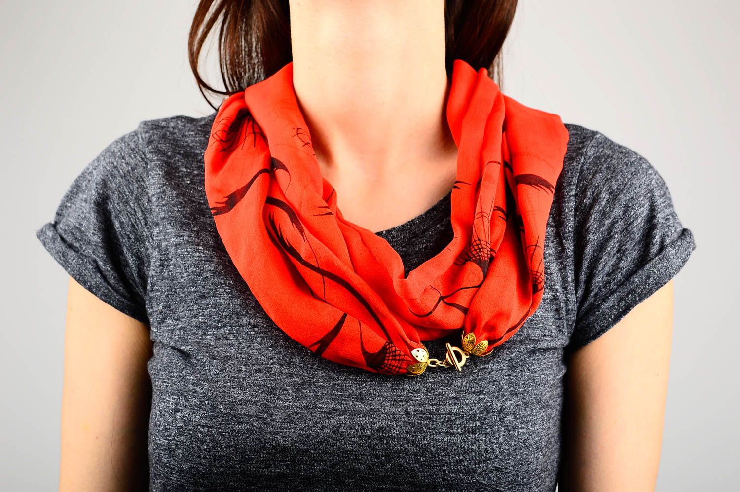 Шарф ручной работы женский шарф легкий шифоновый шарф красный яркий красивый фото 2