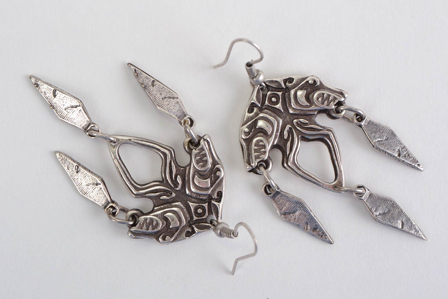 Unusual beautiful handmade designer metal dangle earrings photo 2