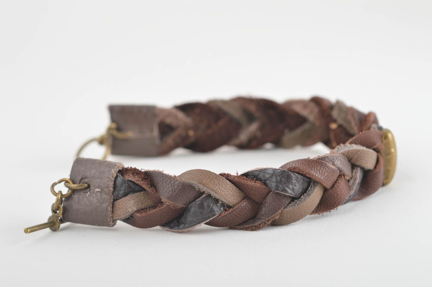 Pulsera hecha a mano accesorio de moda pulsera de piel trenzada Trenza marrón foto 3