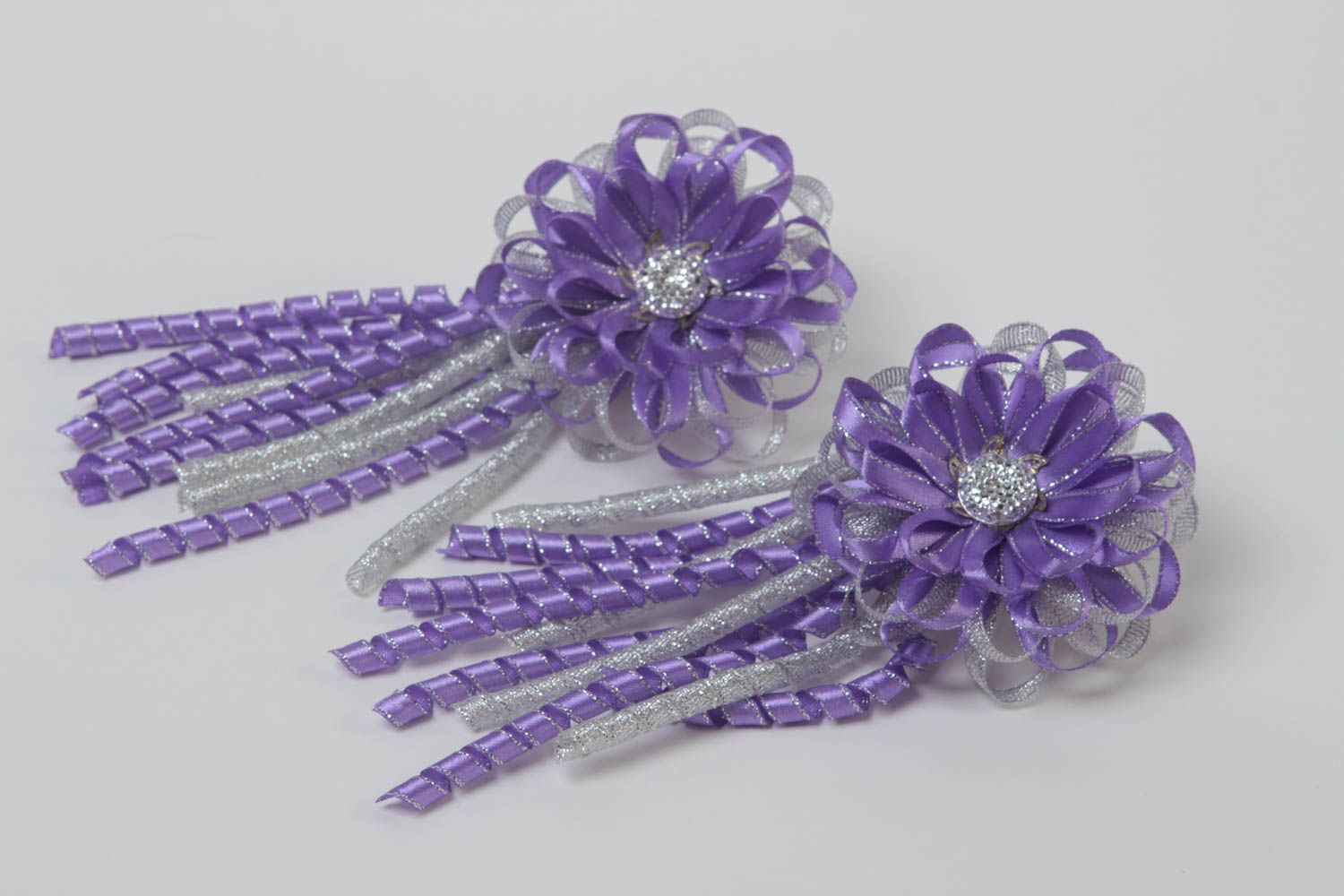 Flower hair accessories set of 2 hair scrunchies kanzashi flowers hair ties photo 2