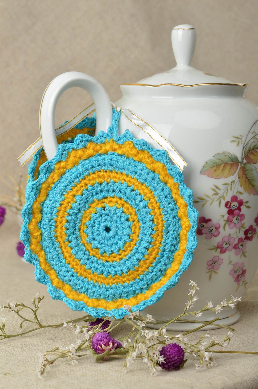 Unusual handmade crocheted pot holder crochet potholder kitchen accessories photo 1