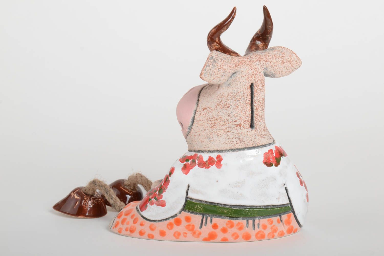 Keramik Spardose handmade Haus Deko Geschenk für Kind originell Ochse mit Blumen foto 5