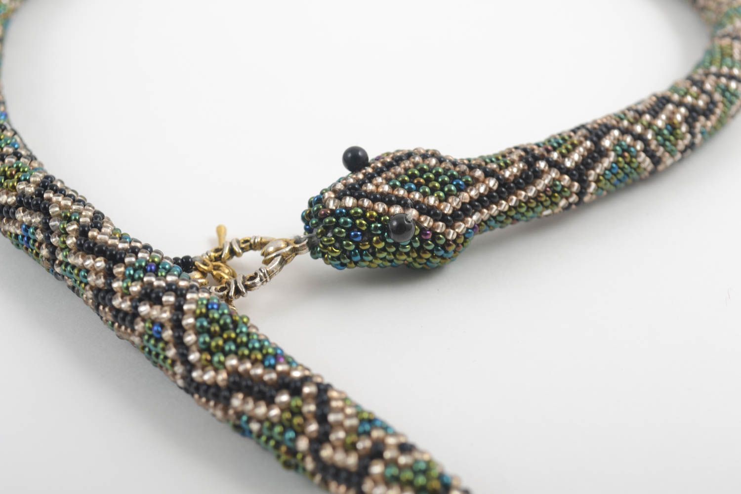 Collar hecho a mano de abalorios regalo original collar de moda Serpiente verde foto 4