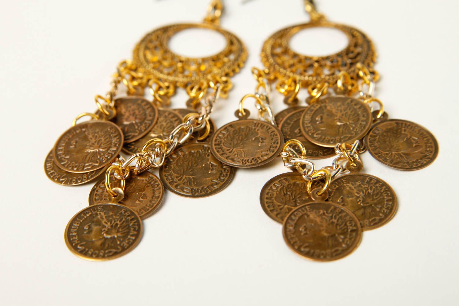 Handmade Schmuck lange Ohrringe Metall Schmuck ausgefallener Ohrschmuck Münzen foto 4