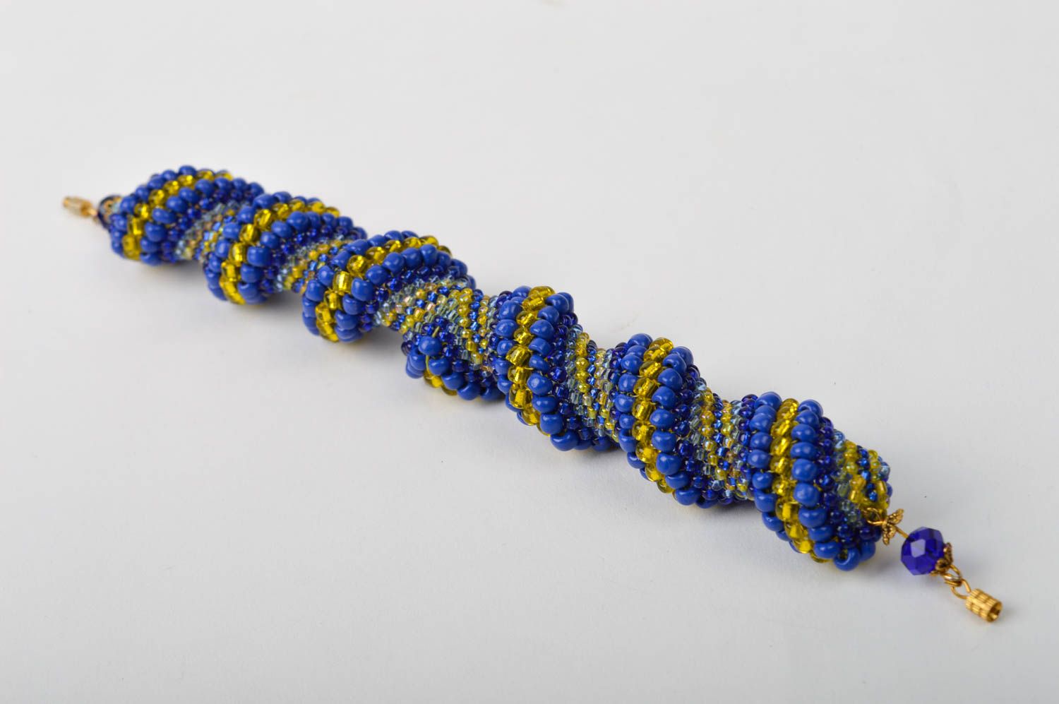 Bracelet spirale Bijou fait main bleu-jaune perles de rocaille Accessoire femme photo 3