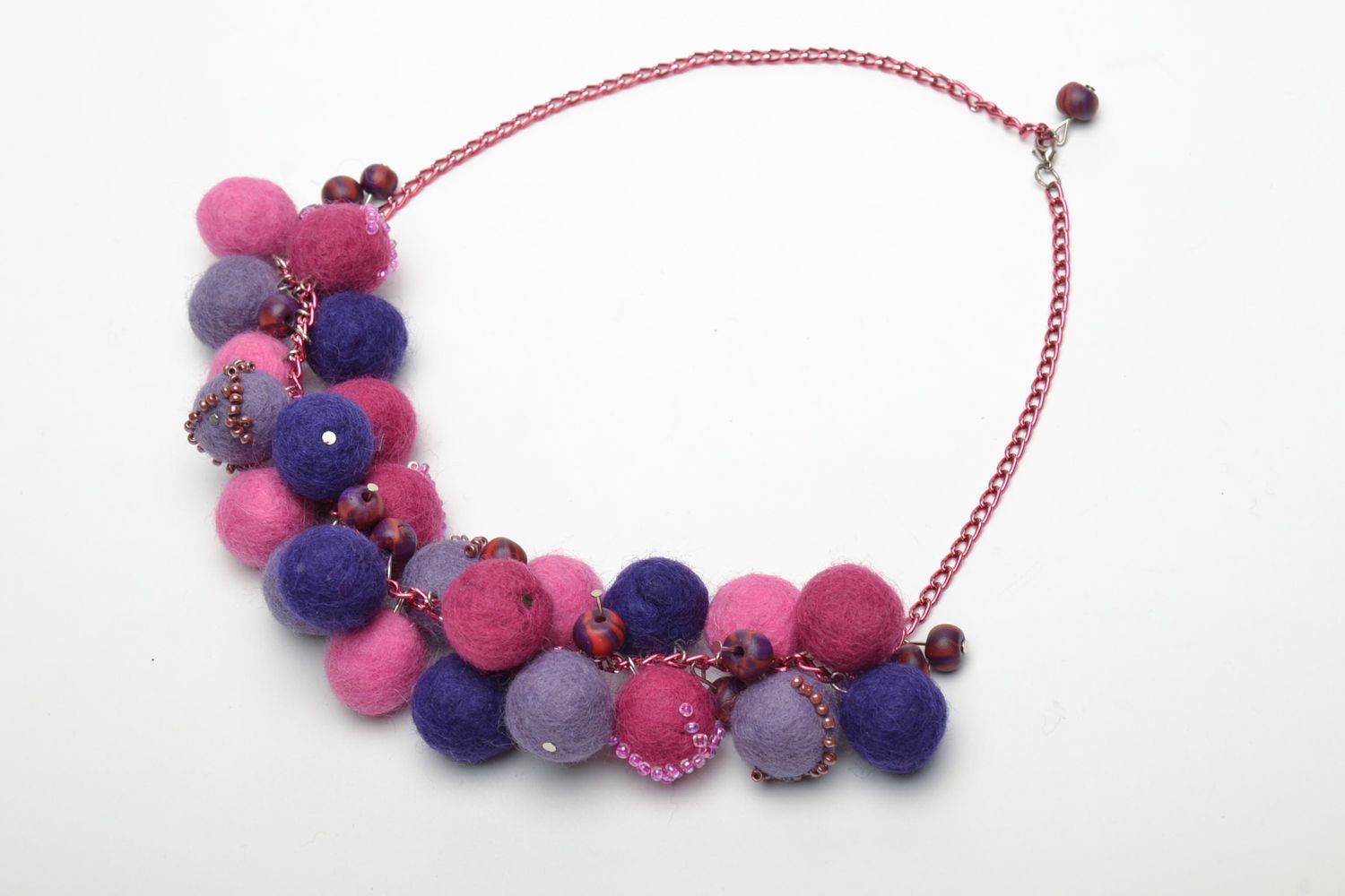 Unusual multi-colored felted wool ball necklace photo 3