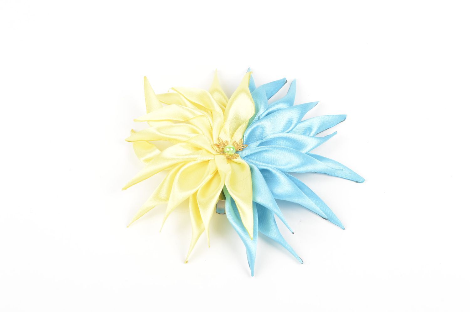 Handmade Kinder Haarspange festlicher Haarschmuck Haarspange Blume gelb blau foto 1
