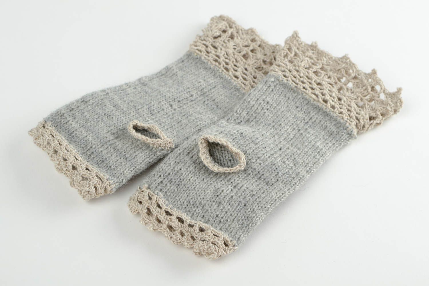 Mitaines tricot fait main Gants mitaines laine lin gris Accessoire femme photo 5