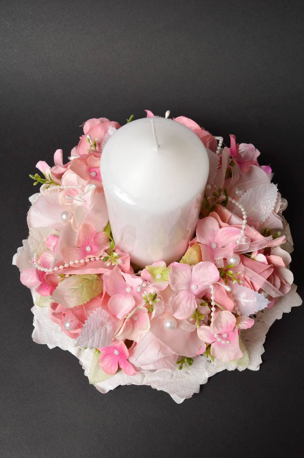 Bougie de mariage faite main Bougie décorée de fleurs roses Accessoires mariage photo 4