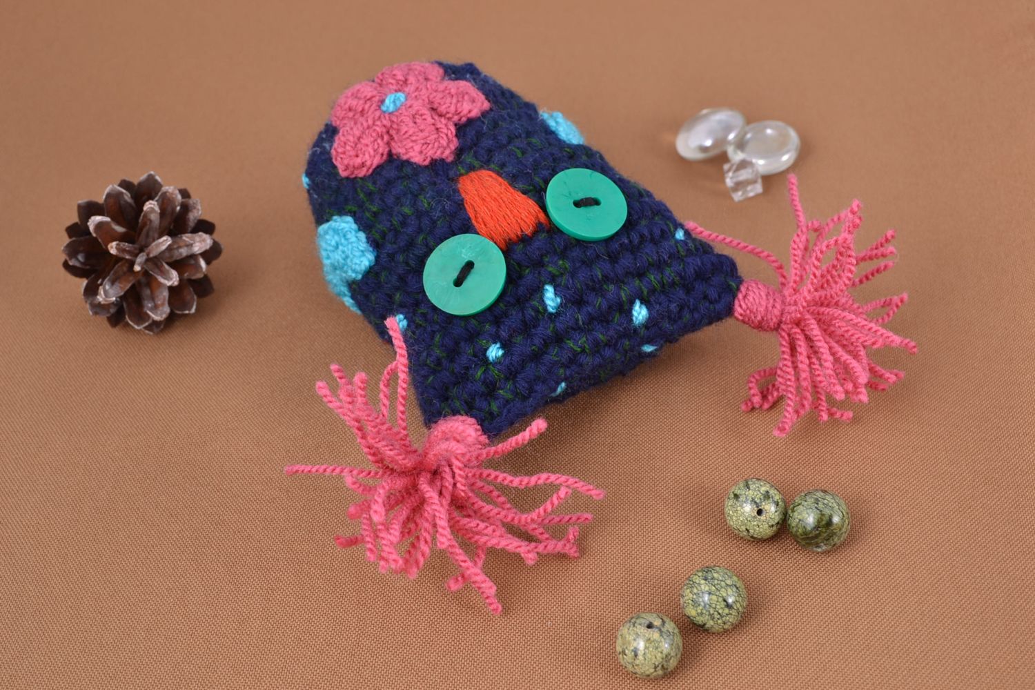 Doudou tricoté en coton, laine, acrylique pour enfant fait main Hibou  photo 1