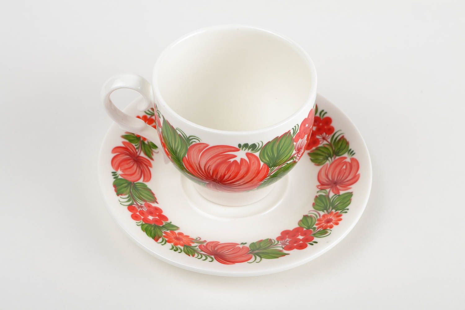 8 oz porcelain teacup with Russian style floral bright pattern photo 5