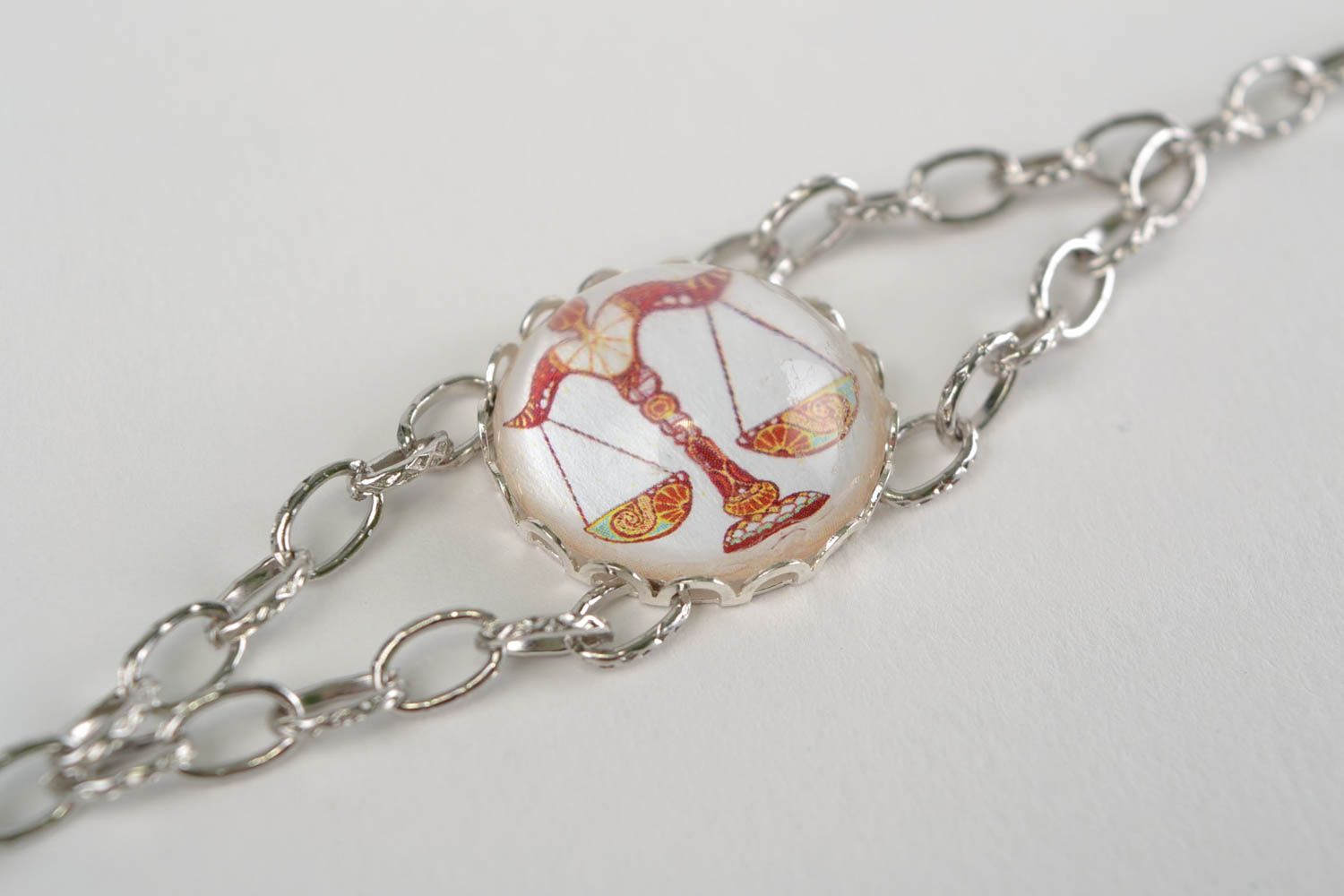Handmade metal chain bracelet with glass Libra zodiac sign photo 3