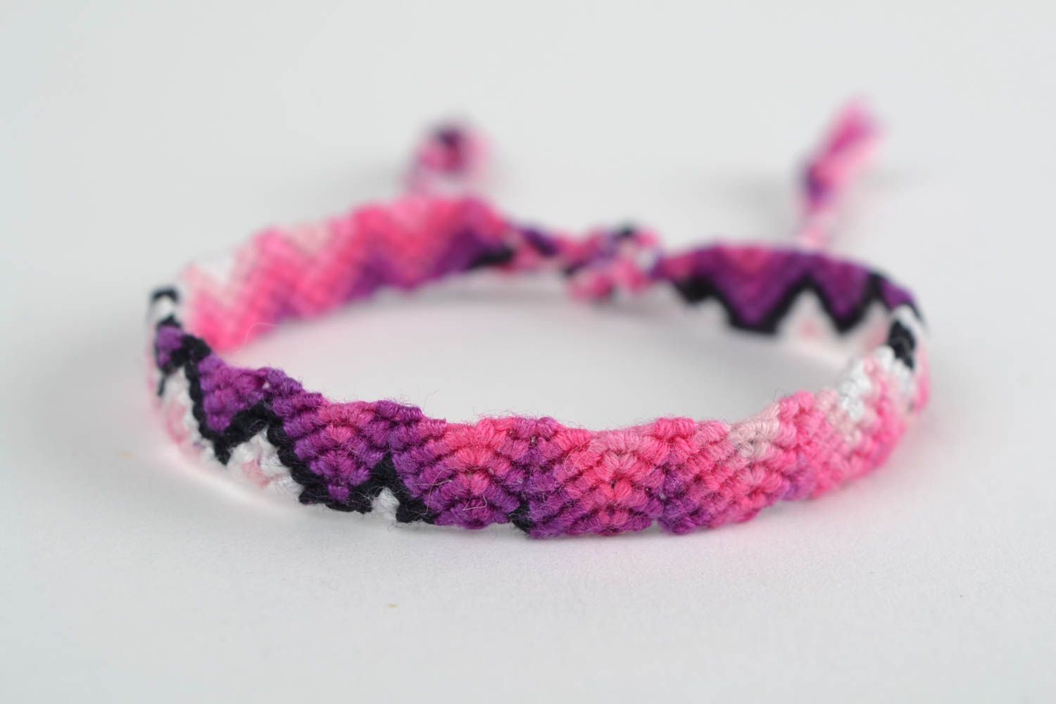 Pink handmade designer friendship bracelet made of threads macrame technique  photo 3