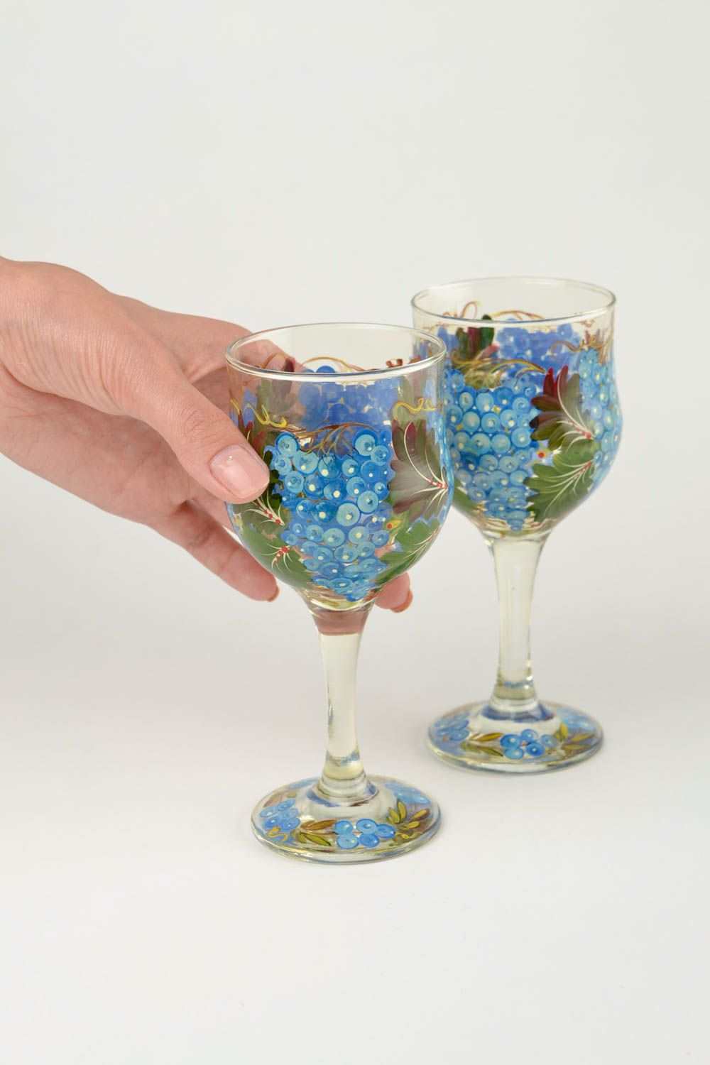 Бокалы для вина ручная работа стеклянные бокалы две штуки красивая посуда фото 2