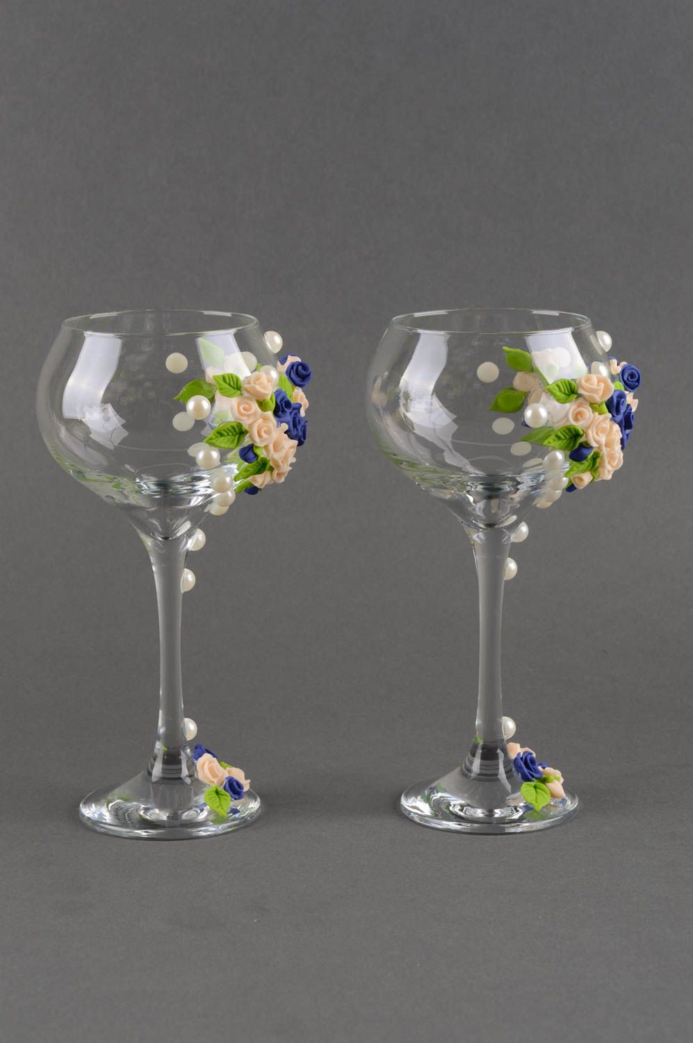 Coupes à champagne fait main Vaisselle en verre avec fleurs Idée cadeau 2 pcs photo 3