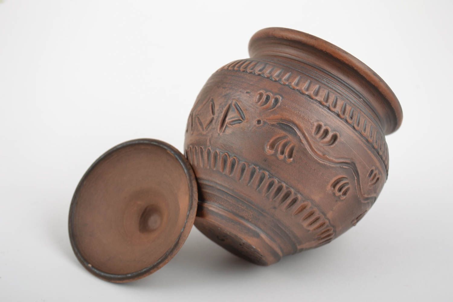 Handmade designer clay sugar bowl with lid home ceramics photo 4