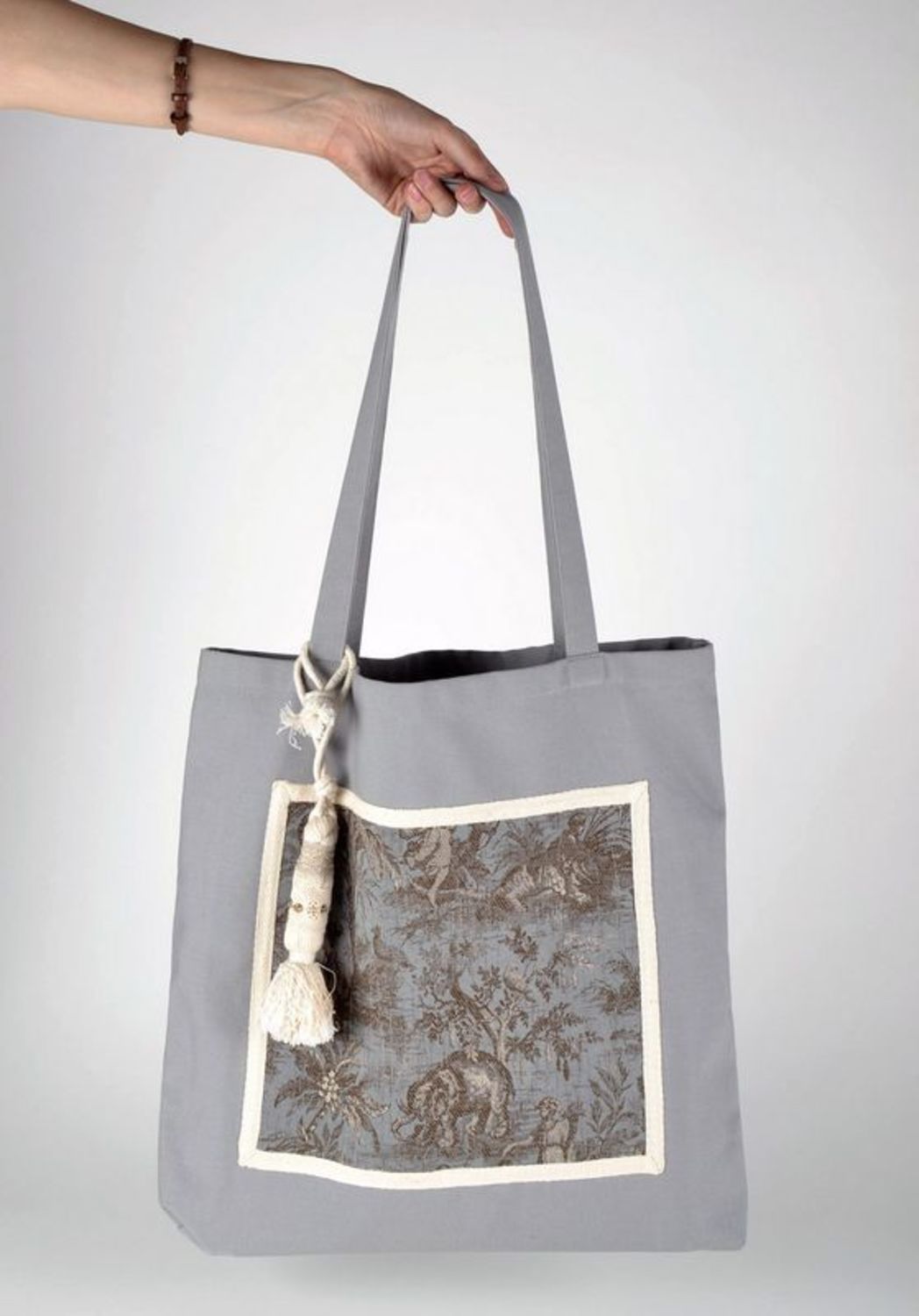 Grand sac à main gris artisanal  photo 3