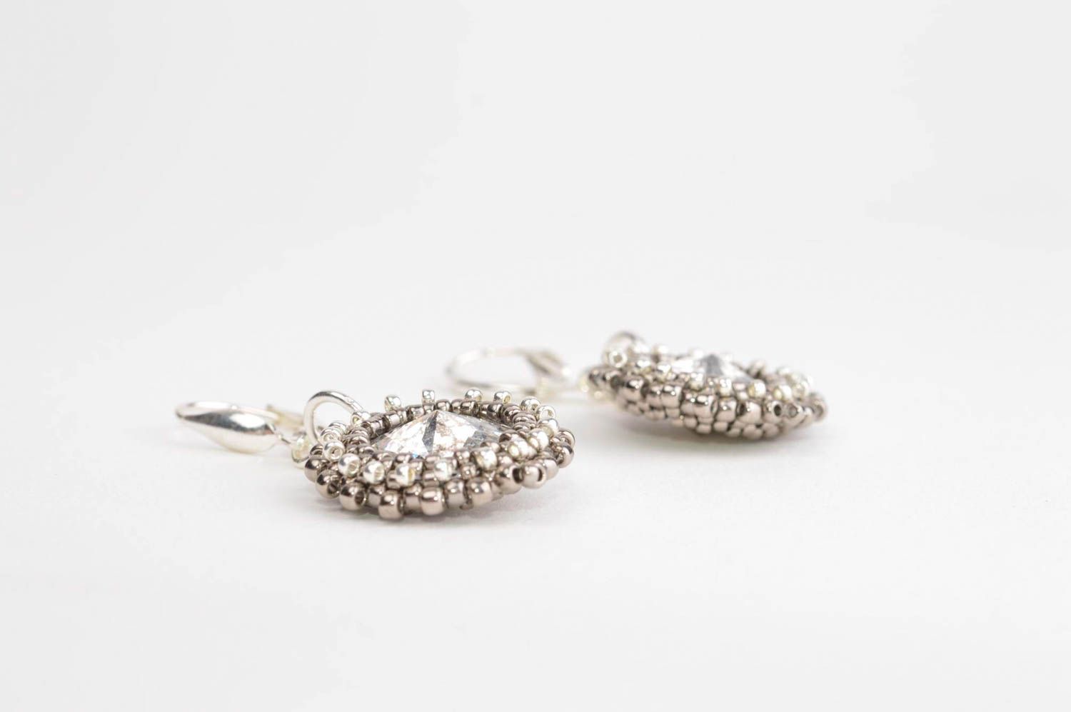 Handmade earrings with rhinestones shiny earrings evening earrings for girls photo 4