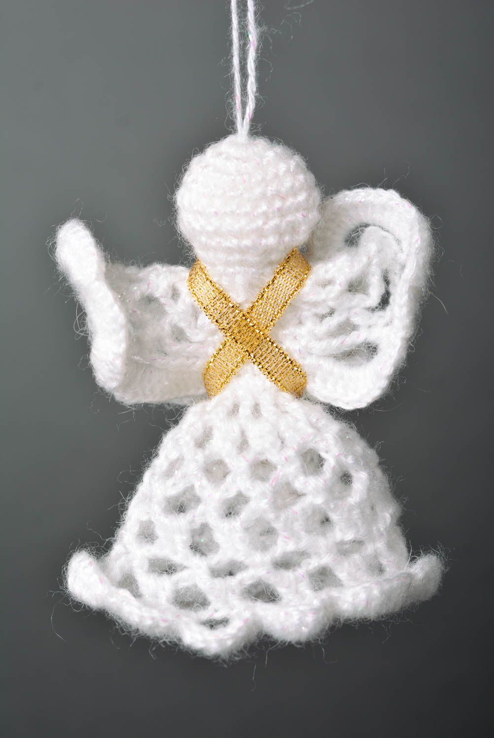 Декоративная подвеска ручной работы декор для дома белый ангел крючком фото 1