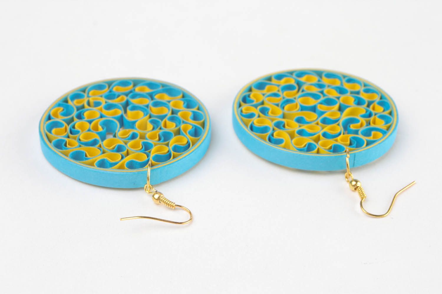 Yellow and blue paper earrings  photo 2
