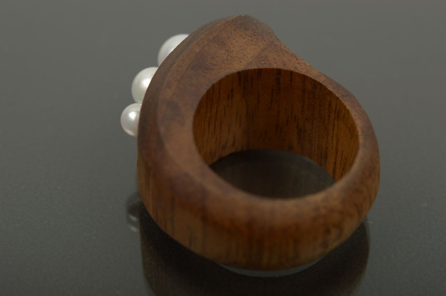 Ring für Damen handmade Schmuck Modeschmuck Ring Holz Schmuck mit Kunstperlen foto 5