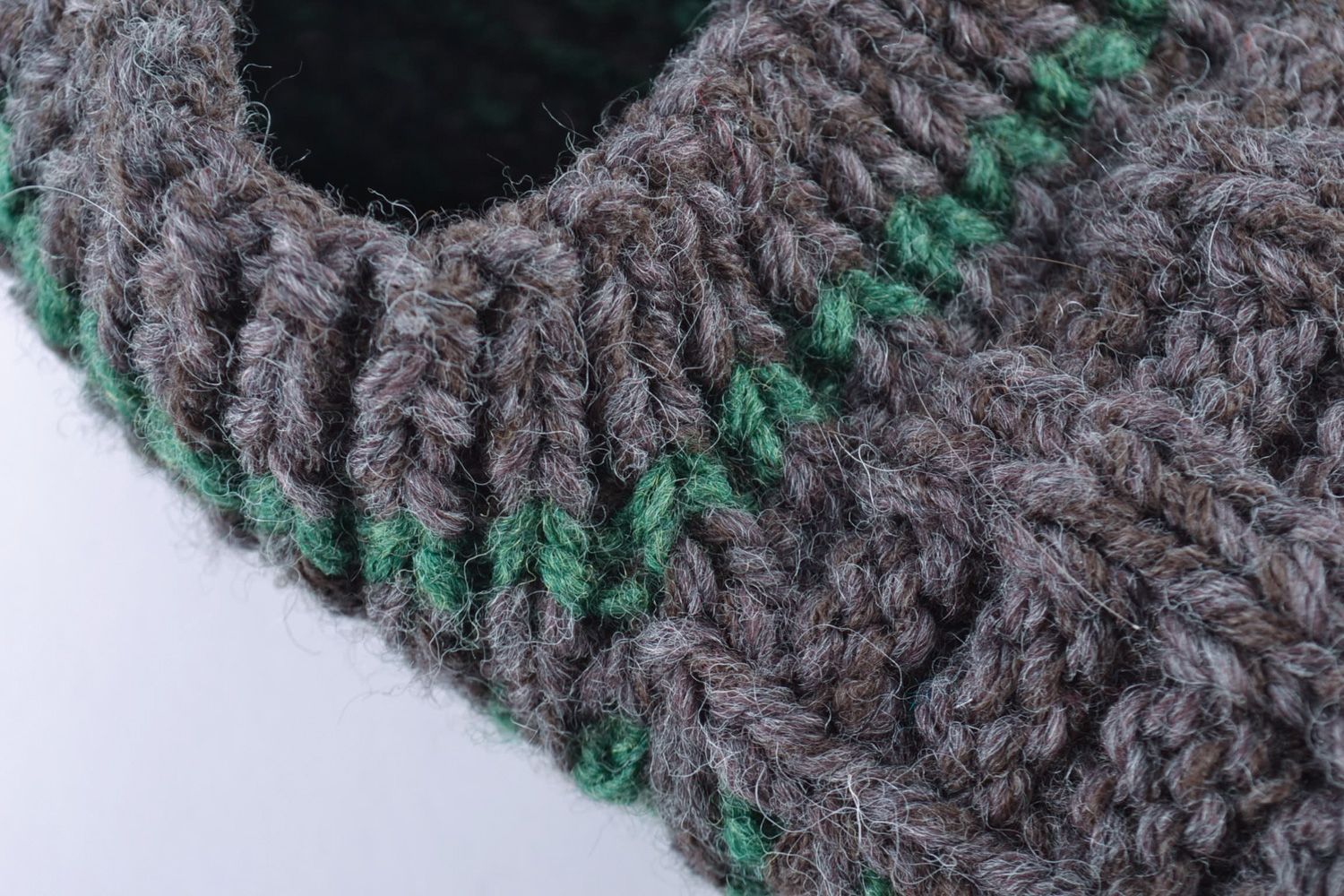 Beautiful gray handmade warm knitted half-woolen slippers photo 2