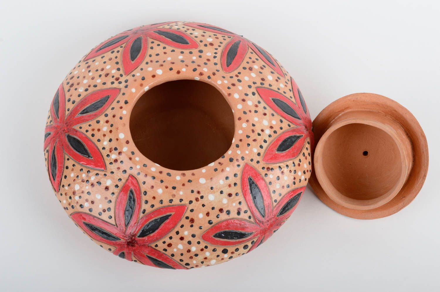 Handmade Keramik Topf mit Deckel originell bemalt Ton Geschirr Küchen Deko  foto 3