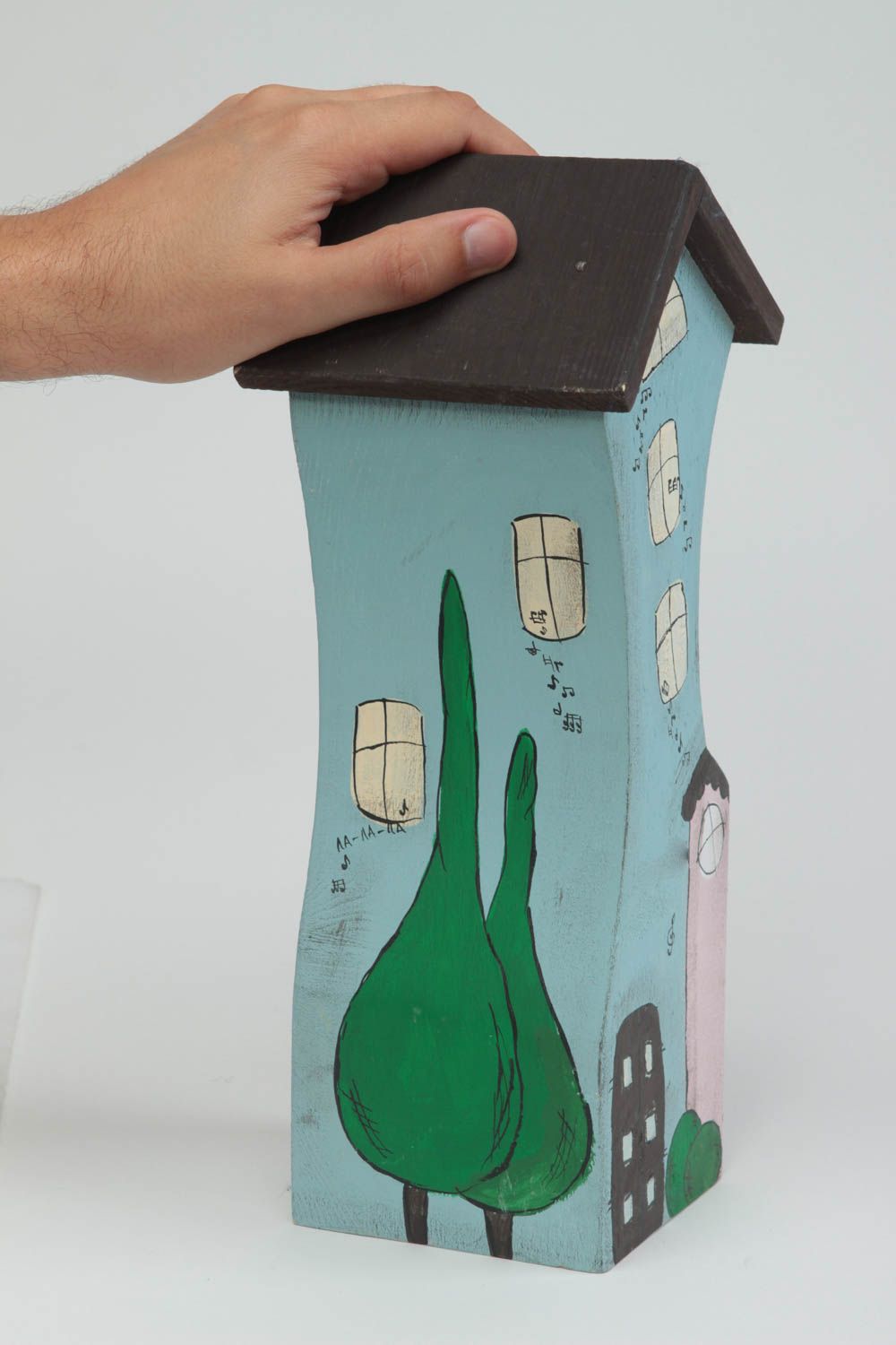 Statuette maison Figurine en bois faite main peinte de couleurs Déco maison photo 5