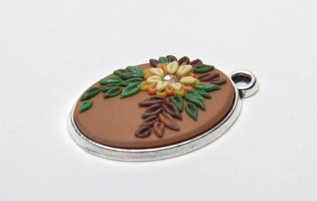 Oval polymer clay pendant photo 2