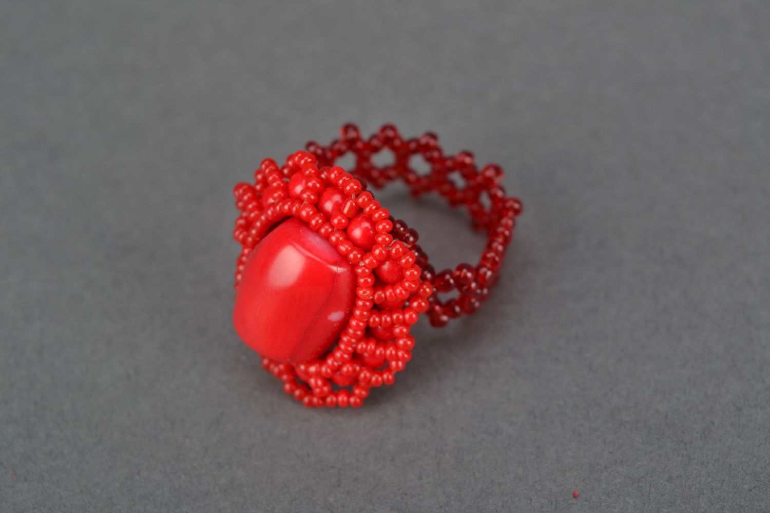 Beaded seal ring Red Coral photo 3