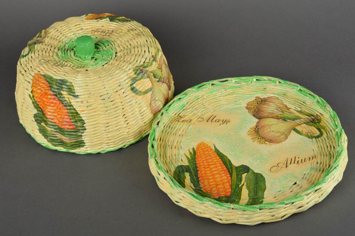 Unusual handmade woven basket woven paper breadbox newspaper craft small gifts photo 3