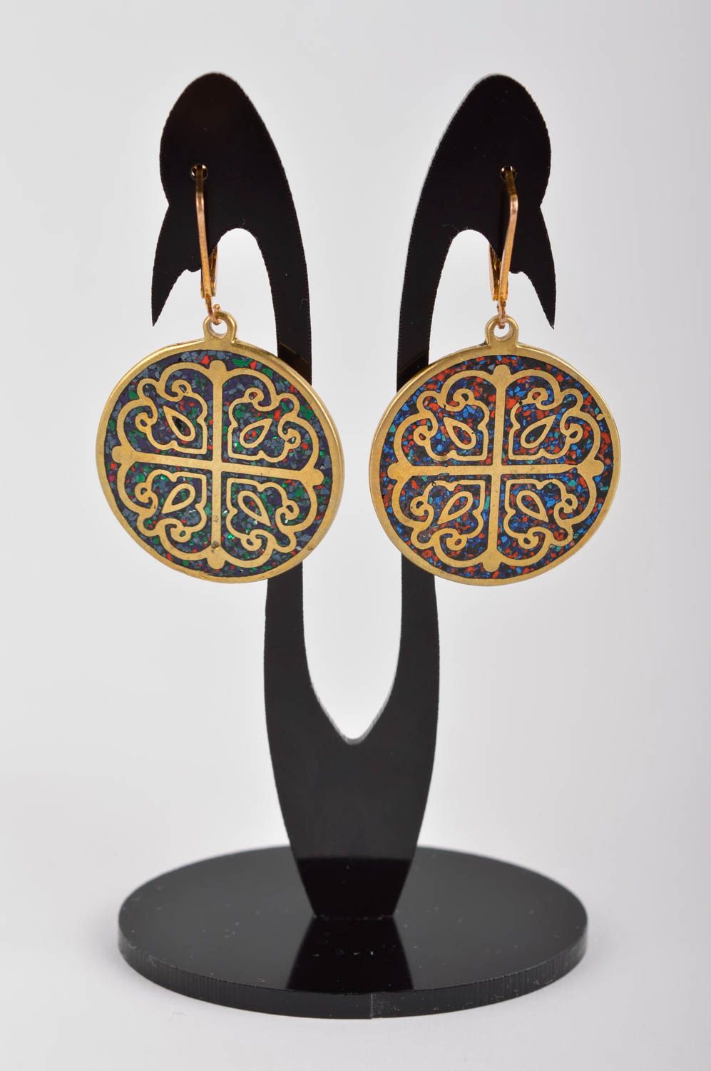 Fashion earrings with natural stones handmade brass earrings metal bijouterie photo 2