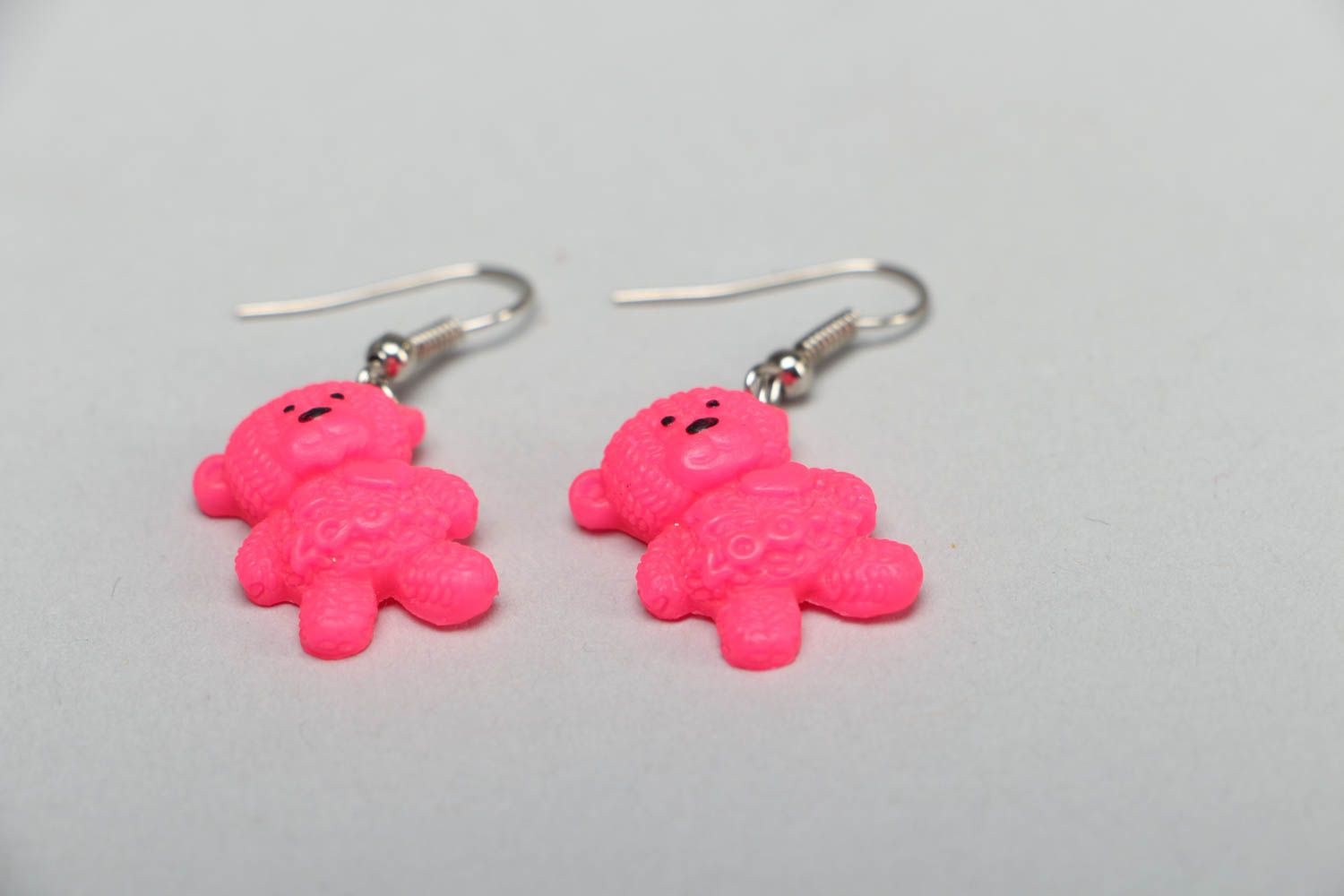 Polymer clay earrings in the shape of pink bears photo 2