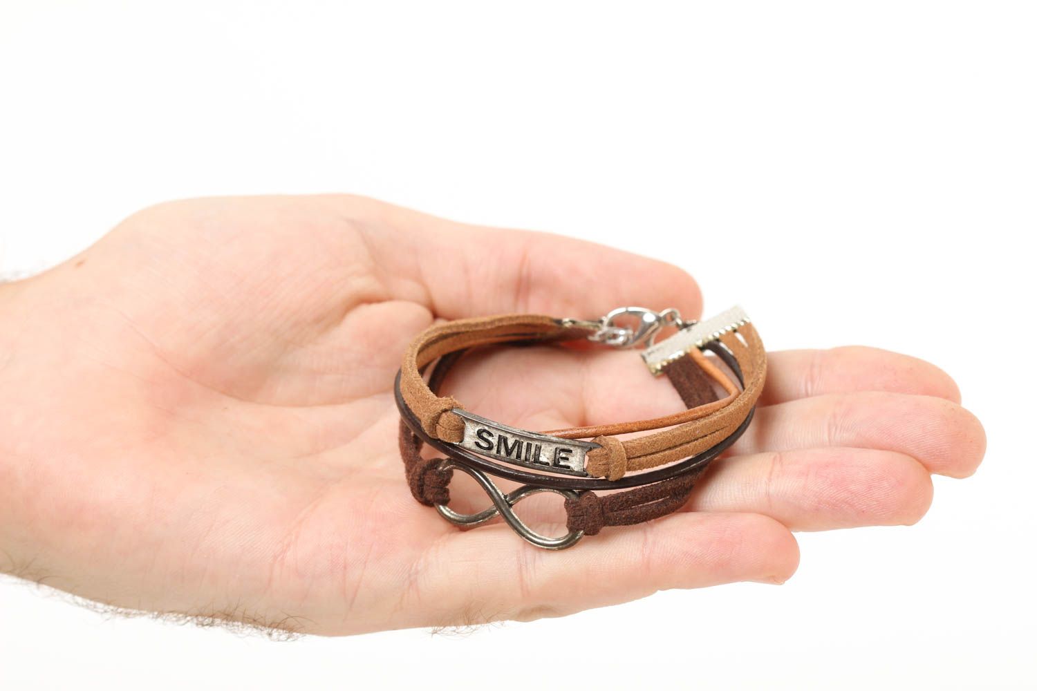 Bracelet marron Bijou fait main multirang cuir daim design Cadeau pour femme photo 5