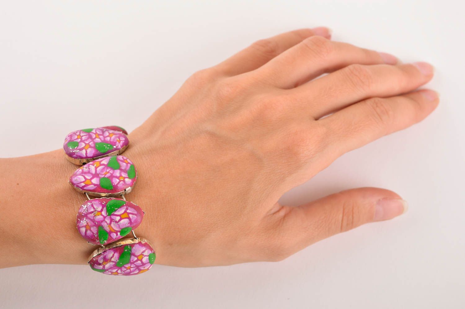Exklusiver Schmuck schön handmade Polymer Clay Schmuck Damen Armband rosa grün foto 5