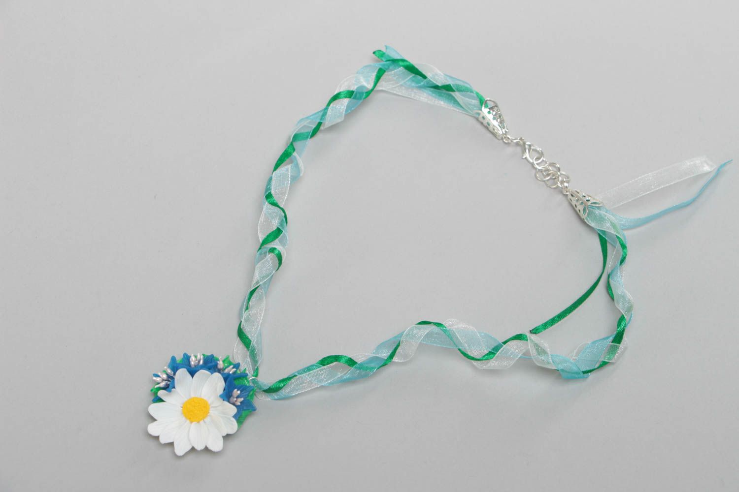 Beautiful pendant made of polymer clay chamomile flower handmade jewelry photo 2