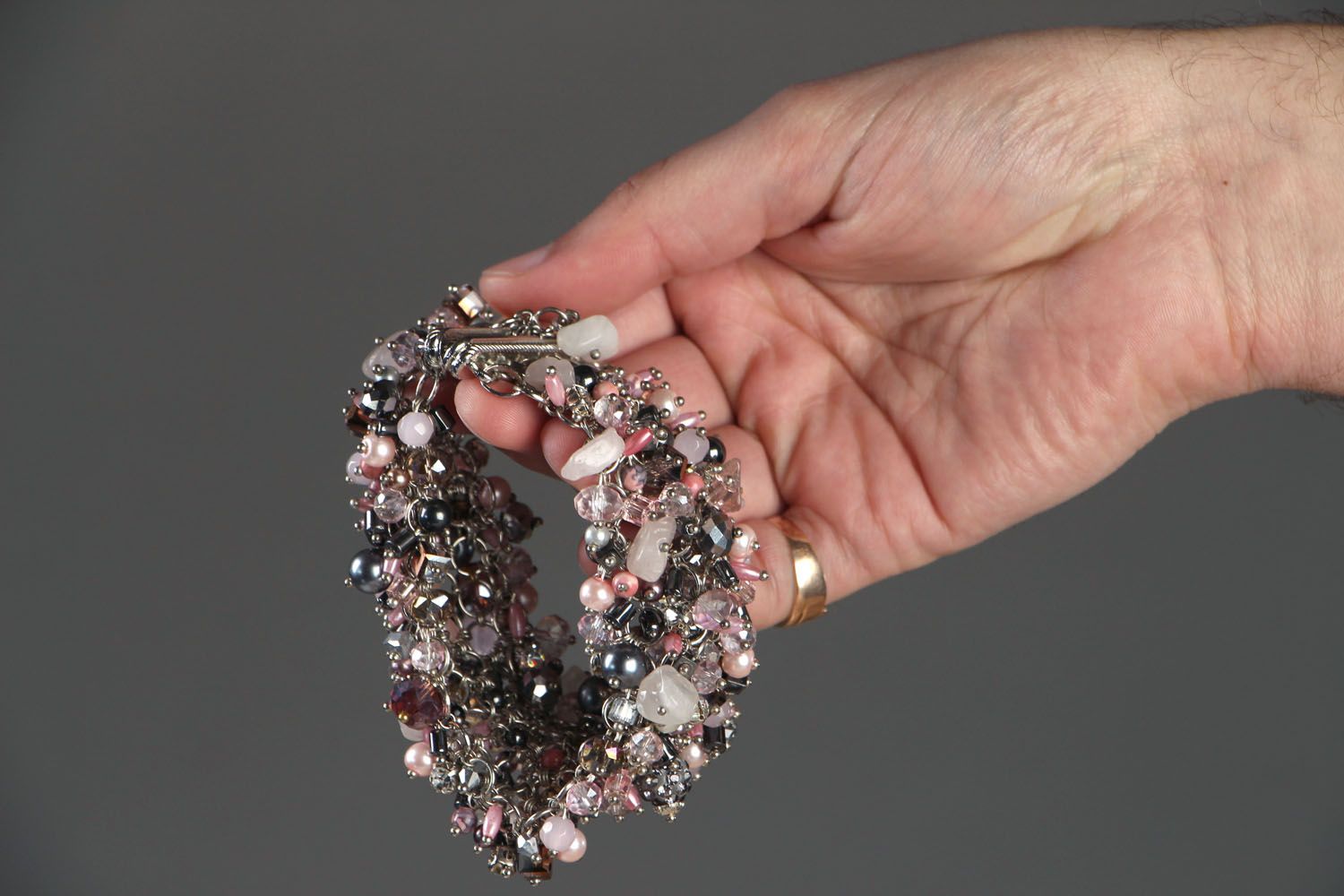 Homemade bracelet with pink quartz photo 5