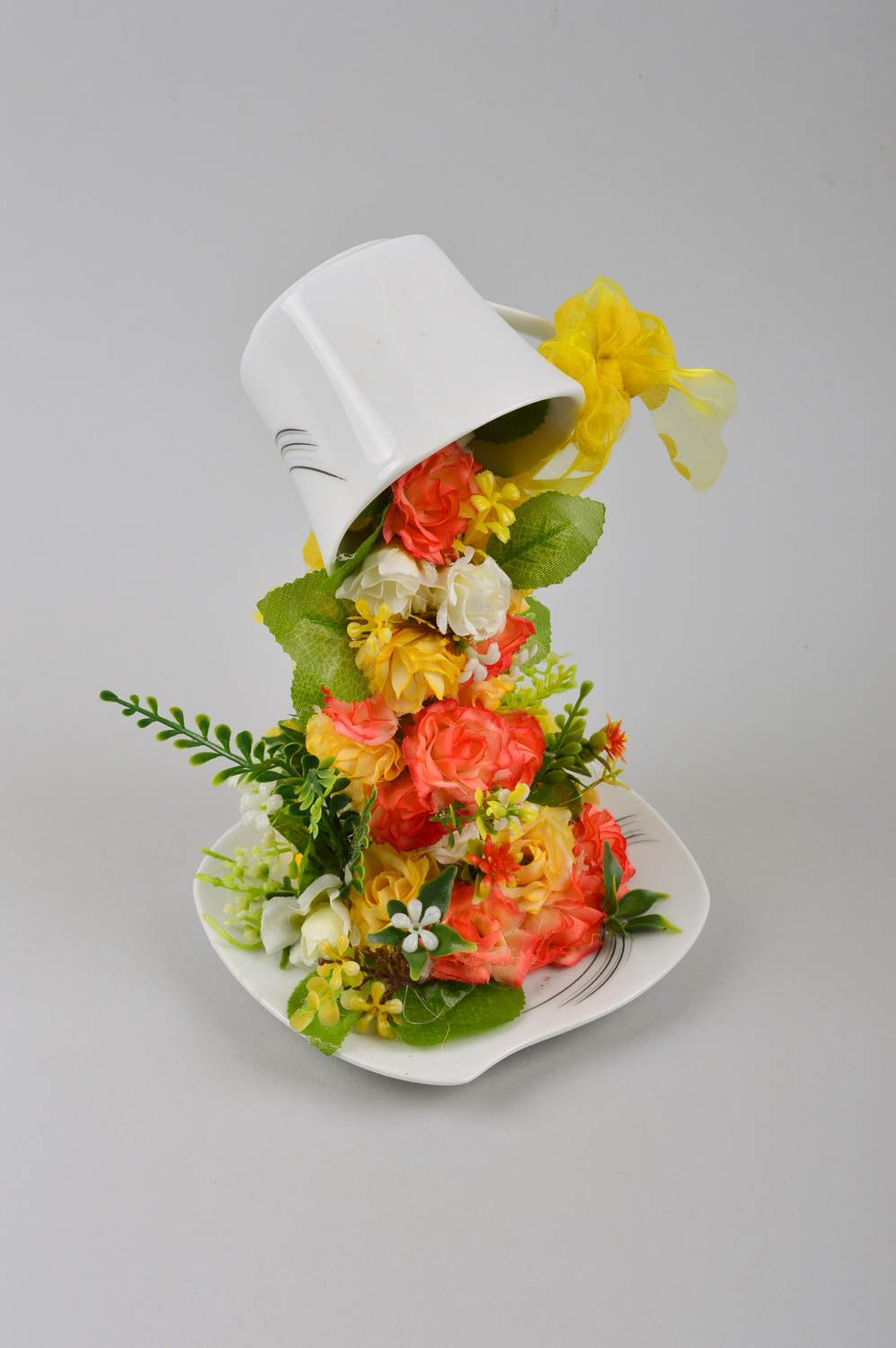 Topiario artificial taza con flores elemento decorativo regalo original foto 2