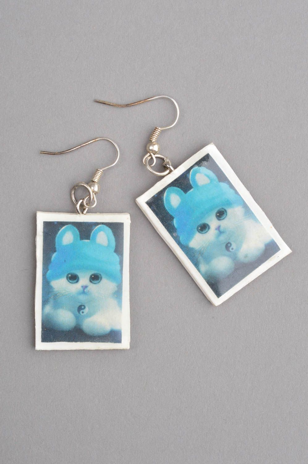Handmade Accessoire für Frauen Designer Schmuck blaue Katzen Schmuck Ohrringe  foto 2