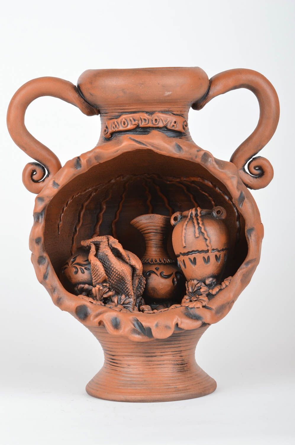Petit vase en céramique décoratif brun fait main original Cave à vin ethnique photo 2