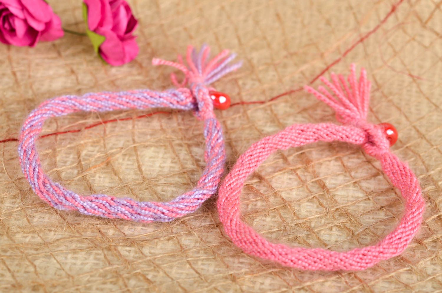 Bracelets textiles rose violet Bijoux fait main Accessoires femme 2 pièces photo 1