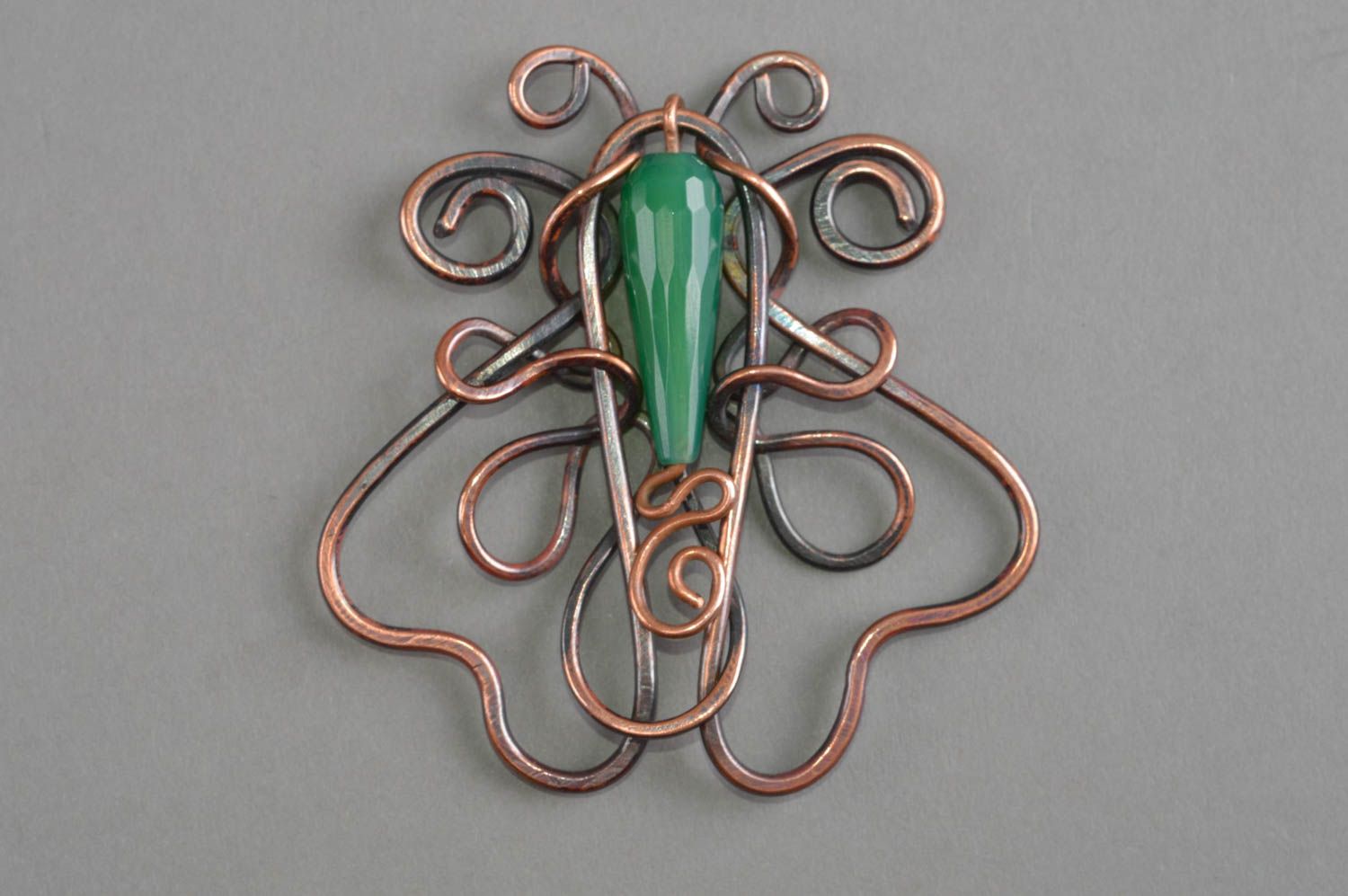 Handmade jewelry copper accessory jade green pendant copper butterfly gift ideas photo 2