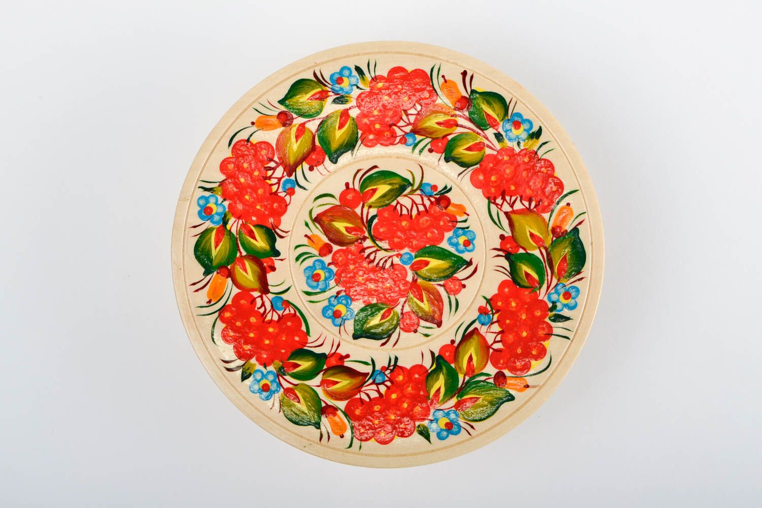 Декор на стену хэнд мэйд круглая декоративная тарелка расписная посуда Калина фото 4