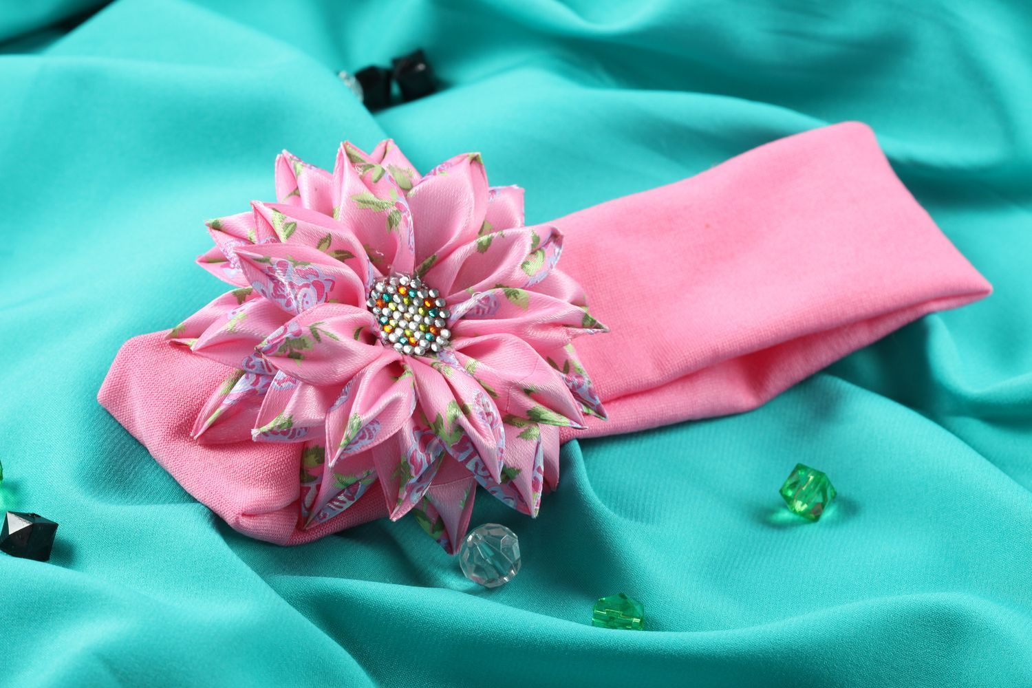 Bandeau cheveux Accessoire pour enfant rose avec fleurs Cadeau pour fille photo 1