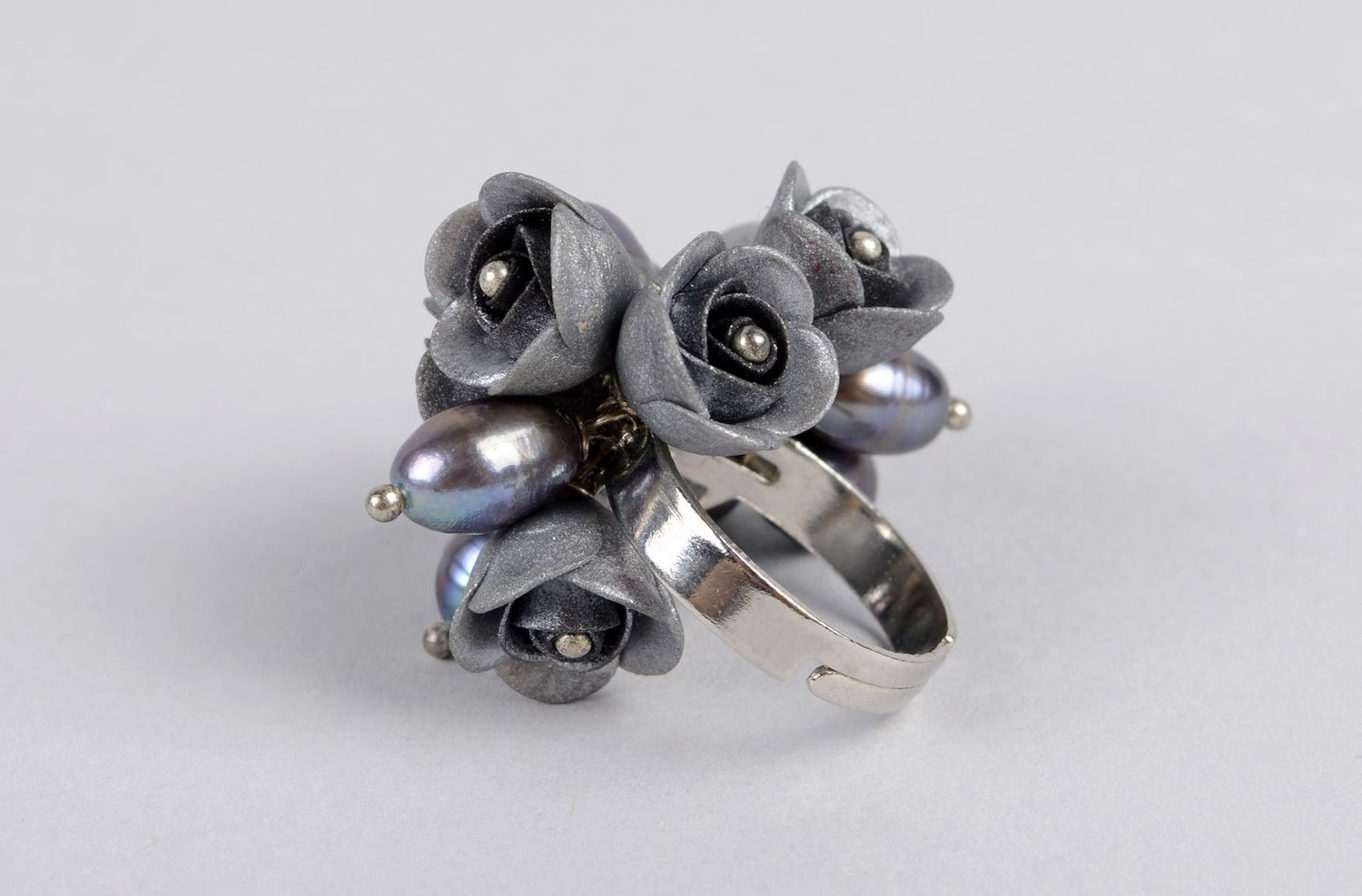 Кольцо ручной работы цветочное кольцо украшение из полимерной глины стильное фото 1