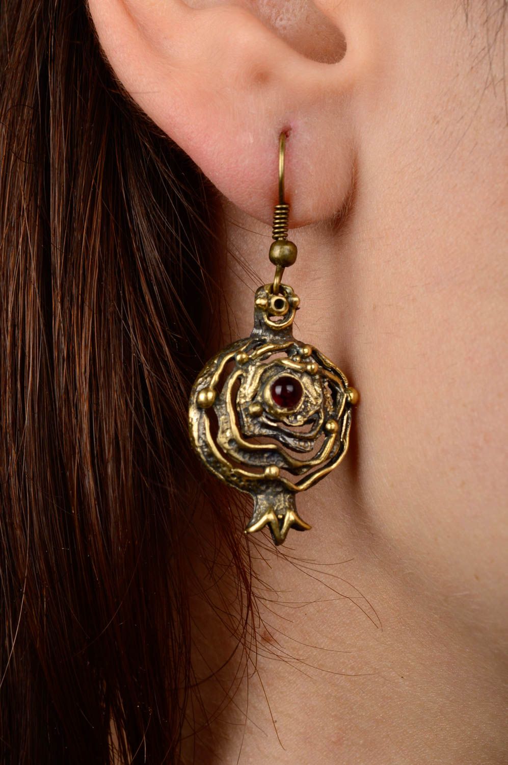 Metall Ohrringe handgemacht Damen Ohrhänger massiv Bronze Schmuck lang foto 2